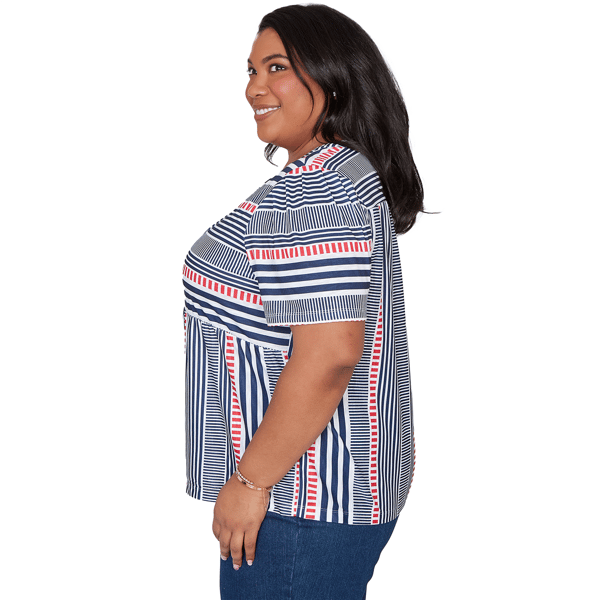 Plus Size Alfred Dunner Port Side V Neck Splice Stripe Blouse