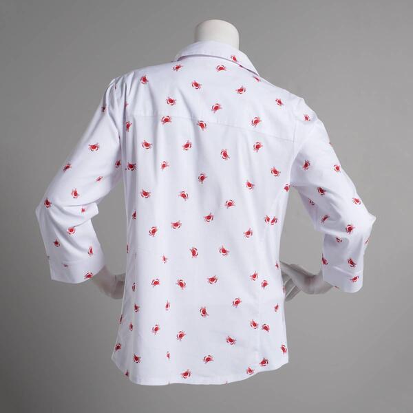 Plus Size Emily Daniels 3/4 Sleeve Crabs Knit to Fit Button Down