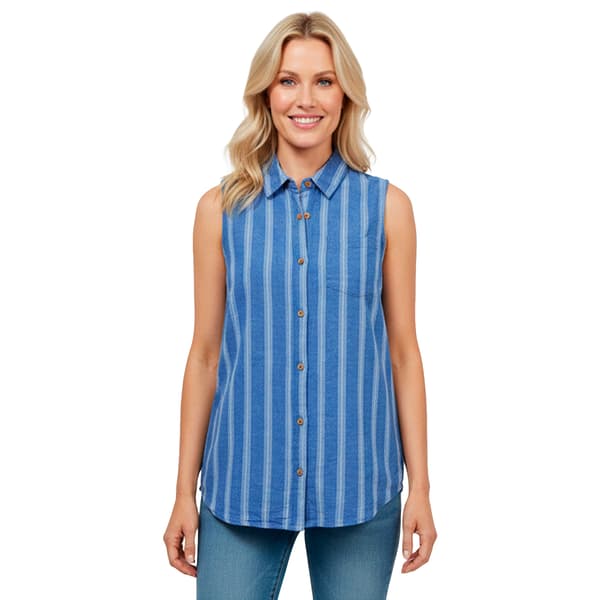 Plus Size Erika Sleeveless Pocket Stripe Button Front Blouse