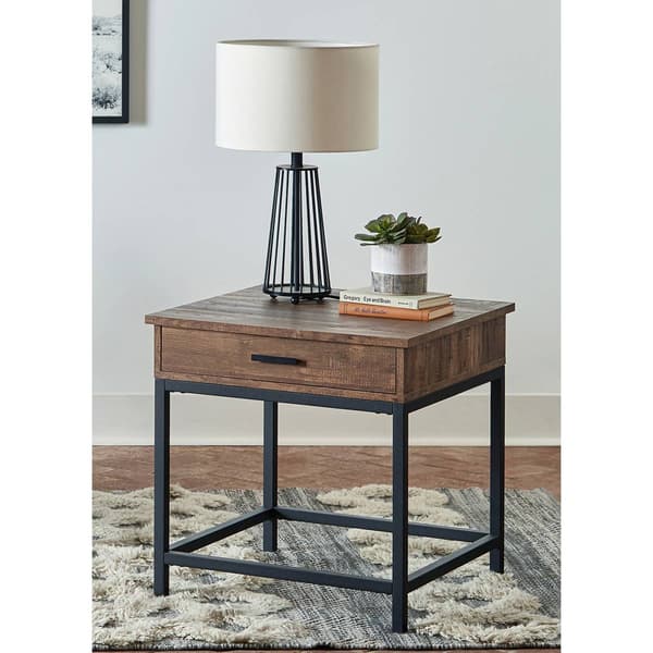 Coaster Square 1-drawer End Table - Brown Oak and Sandy Black