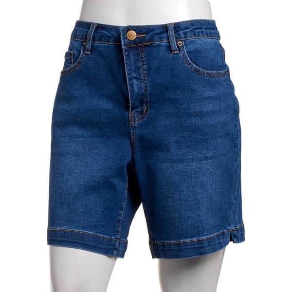 Womens Bleu Denim One Button Side Slit Denim Shorts - image 