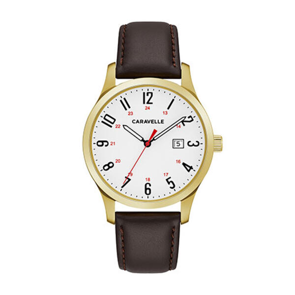 Mens Caravelle Brown Leather Easy Reader Watch - 44B116 - image 