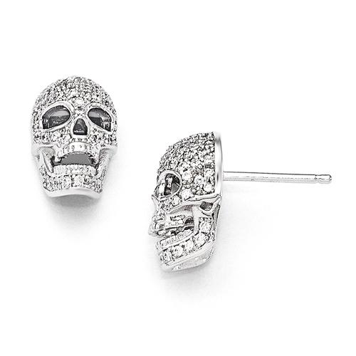Sterling Silver & CZ Skull Earrings - image 