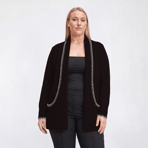 Plus Size Olive & Vine Long Sleeve Whip Stitch Cardigan