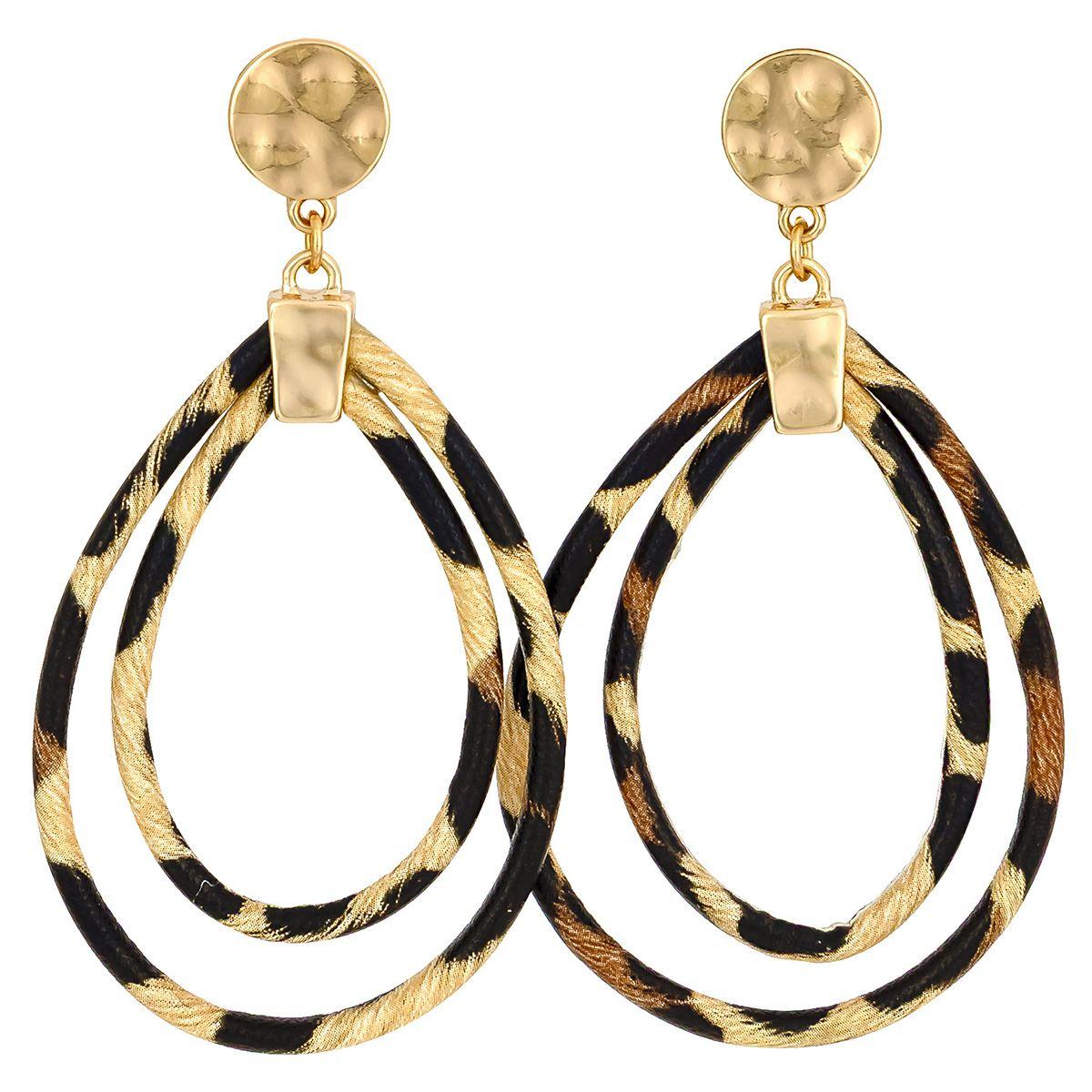 Ashley Cooper(tm) Double Open Leopard Cord Teardrop Earrings