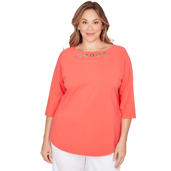 Women''s Ruby Rd. Set Sail Grommet Neck Solid Knit Top - image 