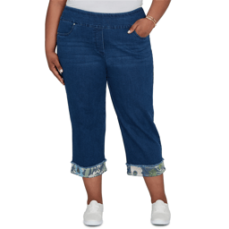 Plus Size Alfred Dunner Indigo Girls Floral Hem Pull On Jeans
