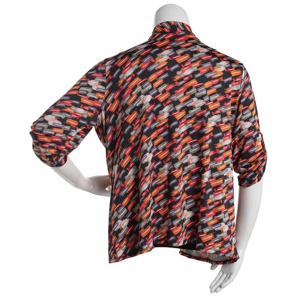 Plus Size Notations 3/4 Sleeve Geo Puff 2Fer Blouse w/Necklace