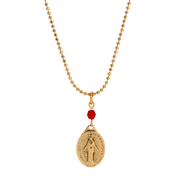 Symbols of Faith Oval Miraculous Medal Charm Bead Necklace - image 