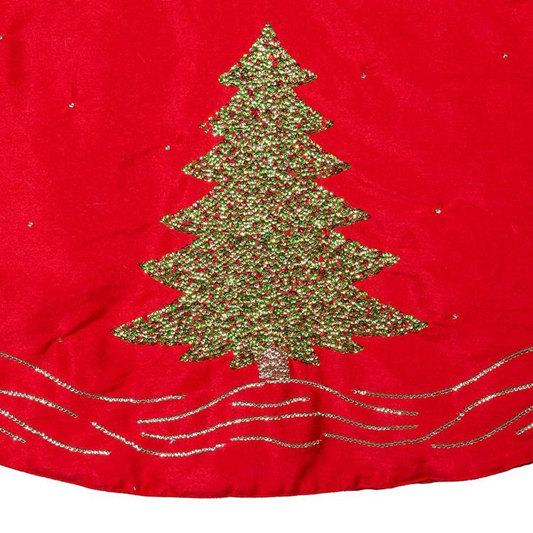 Kurt S. Adler 60in. Red Tree Skirt with Green Embroidered Trees