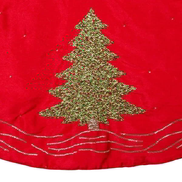 Kurt S. Adler 60in. Red Tree Skirt with Green Embroidered Trees