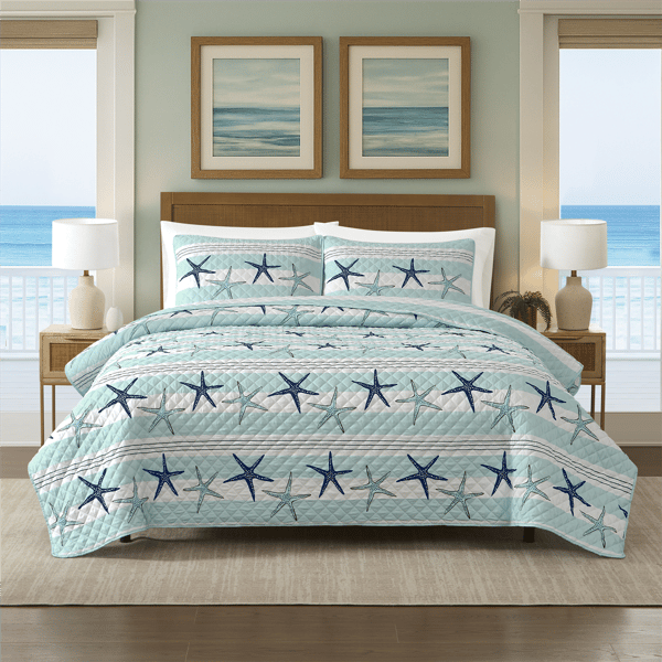 Avanti Starfish Stripe Reversible Quilt Set