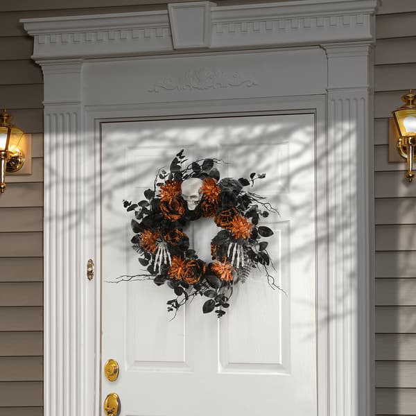National Tree 24in. Halloween Skull and Rose Wreath
