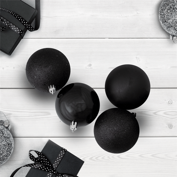 Northlight 16ct. Jet Black 4-Finish Christmas Ball Ornaments