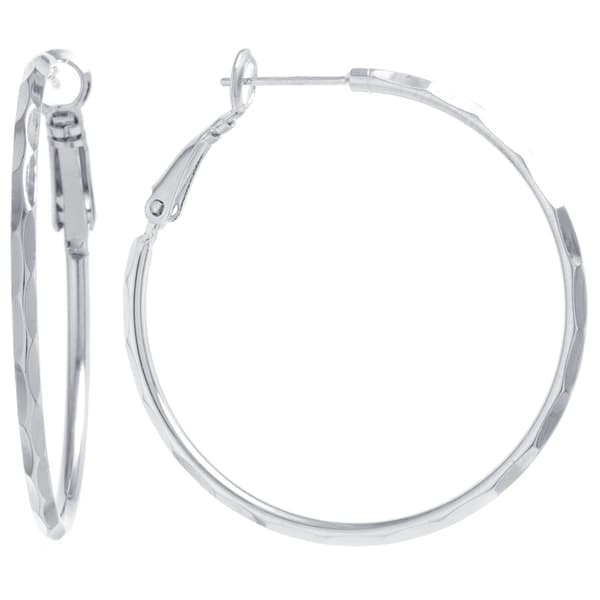 Fine Silver Plated 40mm Diamond Cut Hoop Earrings
