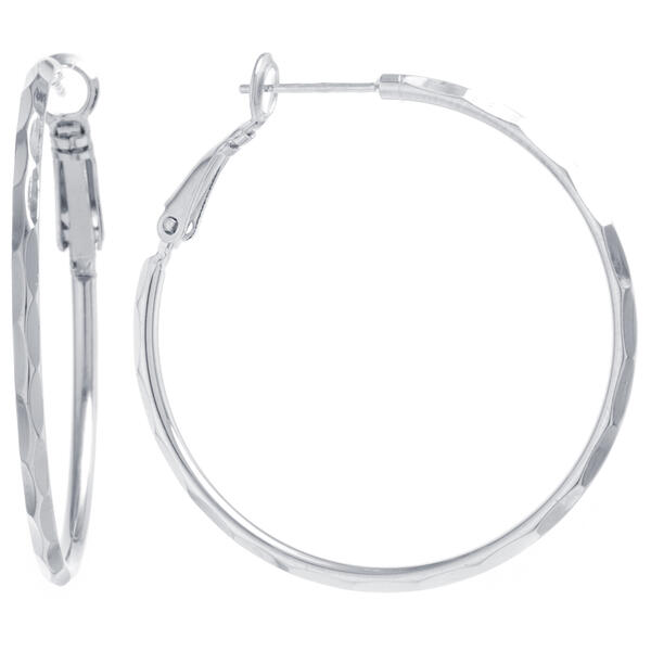 Fine Silver Plated 40mm Diamond Cut Hoop Earrings - image 