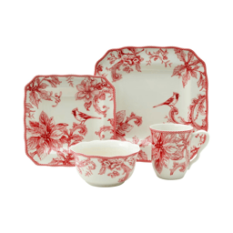 222 Fifth Christmas Lane 16pc. Porcelain Red Dinnerware Set