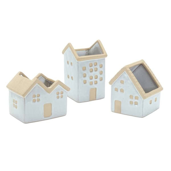 Melrose Neutral Porcelain House Planter - Set of 3 - image 