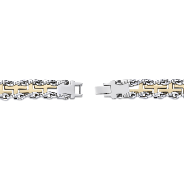 Mens Lynx Stwo-tone Stainless Steel Railroad Bracelet