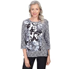 Womens Alfred Dunner World Traveler Geo Floral Knit Crew Neck Top
