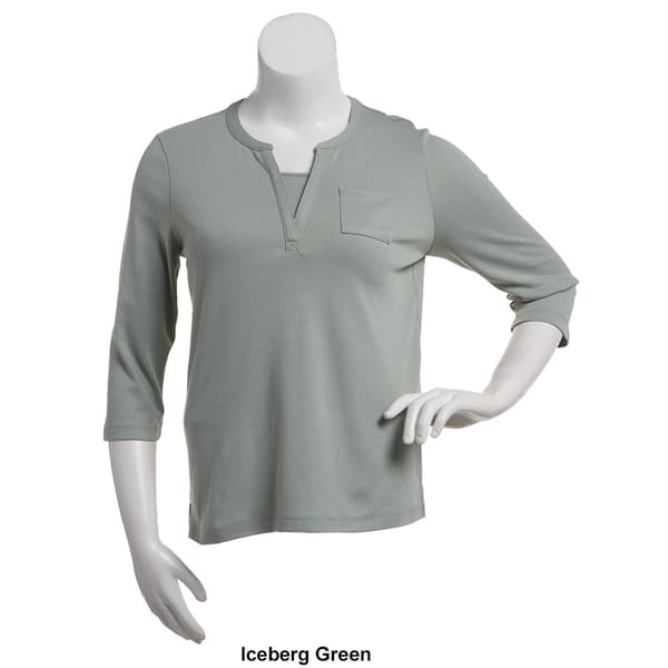 Womens Hasting & Smith 3/4 Sleeve Banded Two In One Tee