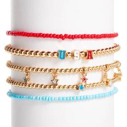 Kids Lil Ashley Gold-Tone Patriotic Stretch Bracelet Set