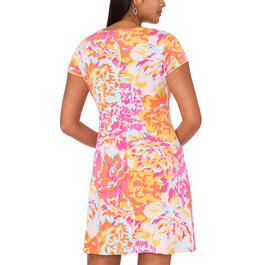Womens MSK Short Sleeve Pink Floral A-Line Dress