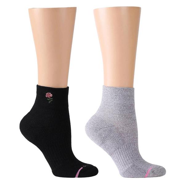 Womens Dr. Motion 2pk. Rose Embroidered & Solid Quarter Socks - image 