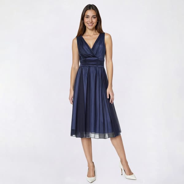 Womens Connected Apparel Sleeveless Sheer Ruched Waist Midi Dress