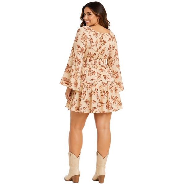Juniors Plus Angie Long Sleeve Surplice Babydoll Dress