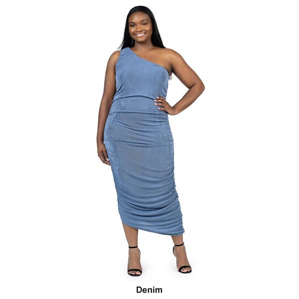 Plus Size 24/7 Comfort Apparel One Shoulder Ruched Bodycon Dress