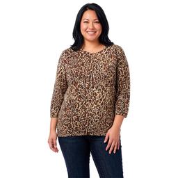 Plus Size Emily Daniels 3/4 Sleeve Animal Rhinestone Sweater