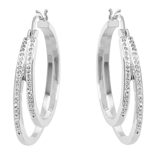 Marsala Silver Plated Double Row Crystal Hoop Earrings - image 