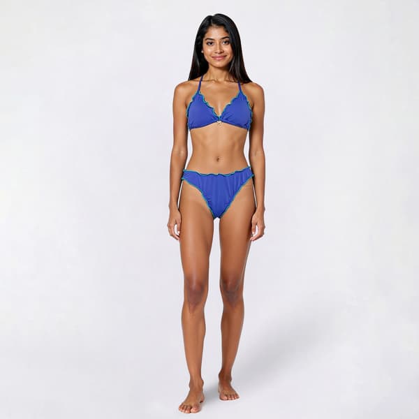 Juniors Mykonos Blue 2pc Lettuce Edge Bikini Contrast Edge Blue - image 