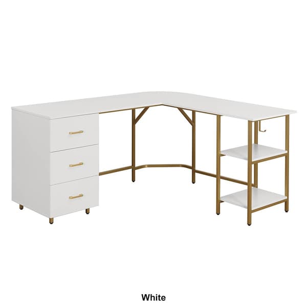 Techni Mobili L-Shape Home Office Two-Tone Desk w/ Storage
