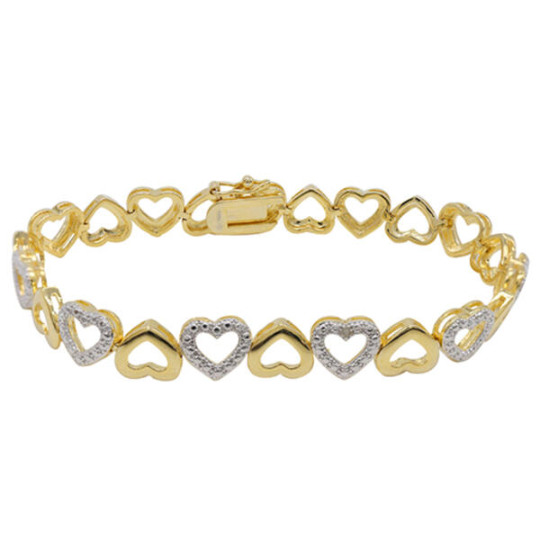 Accents Gold Plated & Diamond Accent Open Heart Link Bracelet - image 