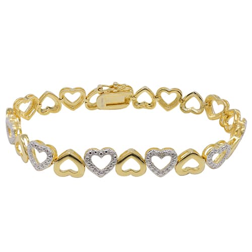 Accents Gold Plated & Diamond Accent Open Heart Link Bracelet - image 