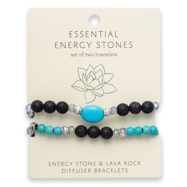 Turquoise & Black Lava Beaded 2pc. Stretch Bracelet Set
