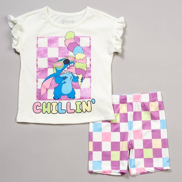Girls (4-6x) Disney Stitch Short Sleeve Ice Cream Tee & Short Set
