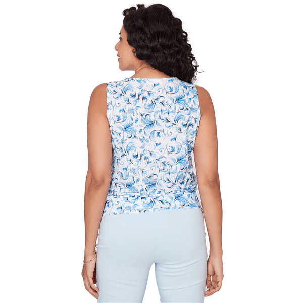 Womens Emaline Key Items Sleeveless Tie Front Leaf Blouse
