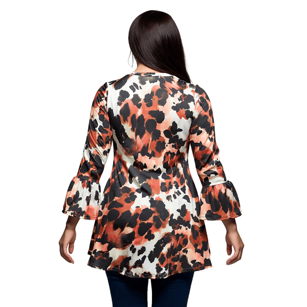 Plus Size 24/7 Comfort Apparel Bell Sleeve Animal Print Tunic Top