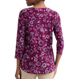 Petite Jones New York 3/4 Sleeve Keyhole Neck Floral Blouse