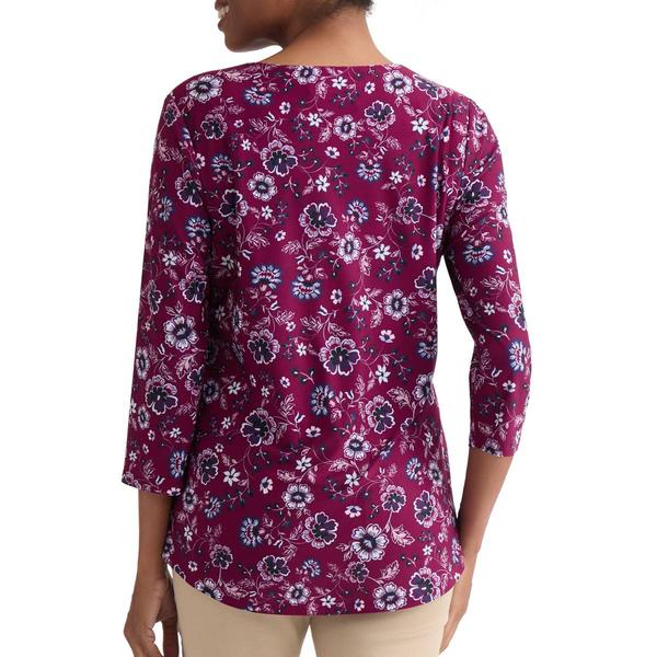 Womens Jones New York 3/4 Sleeve Keyhole Neck Floral Blouse