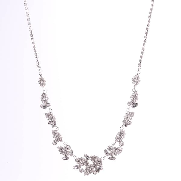 Rosa Rhinestones Silver Plated Crystal Leaves Statement Necklace - image 
