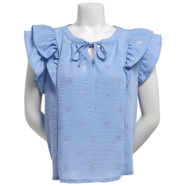 Petite Marissa Olivia Flutter Cap Sleeve Stud Embellish Blouse - image 