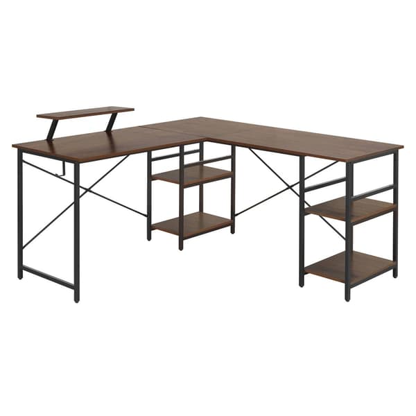 Techni Mobili L-Shape Industrial Desk w/ Storage Shelves