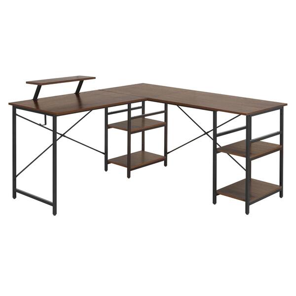 Techni Mobili L-Shape Industrial Desk w/ Storage Shelves - image 