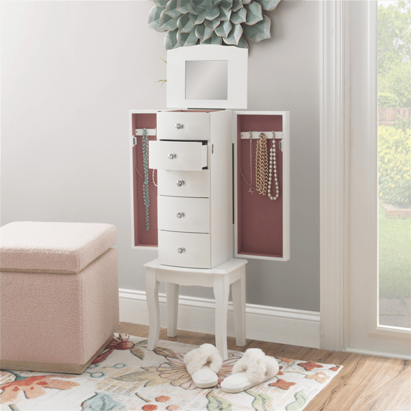 Linon Home Decor Jasmine White Jewelry Armoire