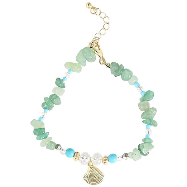 Jessica Simpson Figaro Chain Cowrie & Green Beaded Anklet Set