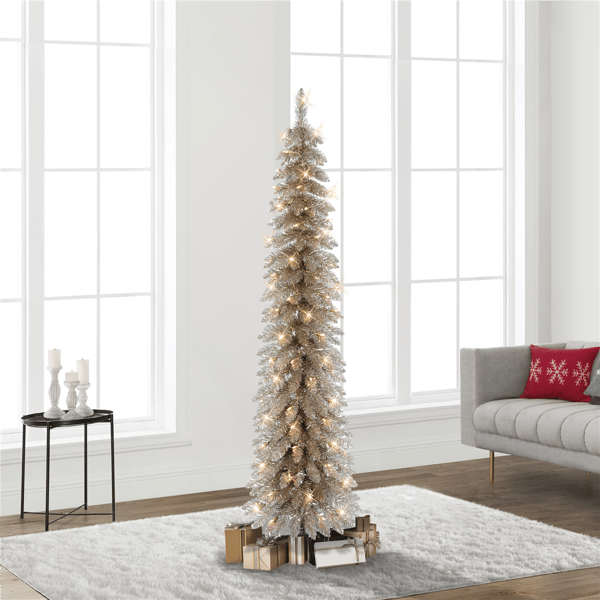 Puleo International PreLit Alpine Rose Gold Pencil Christmas Tree